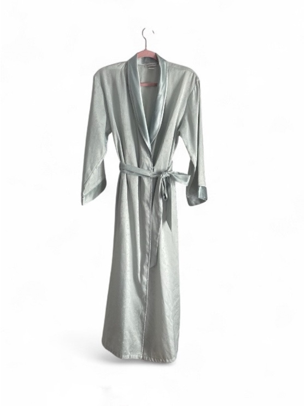 Vintage Satin Silky Long Robe Sage Green Romantic Jacquard Texture Size XS/S